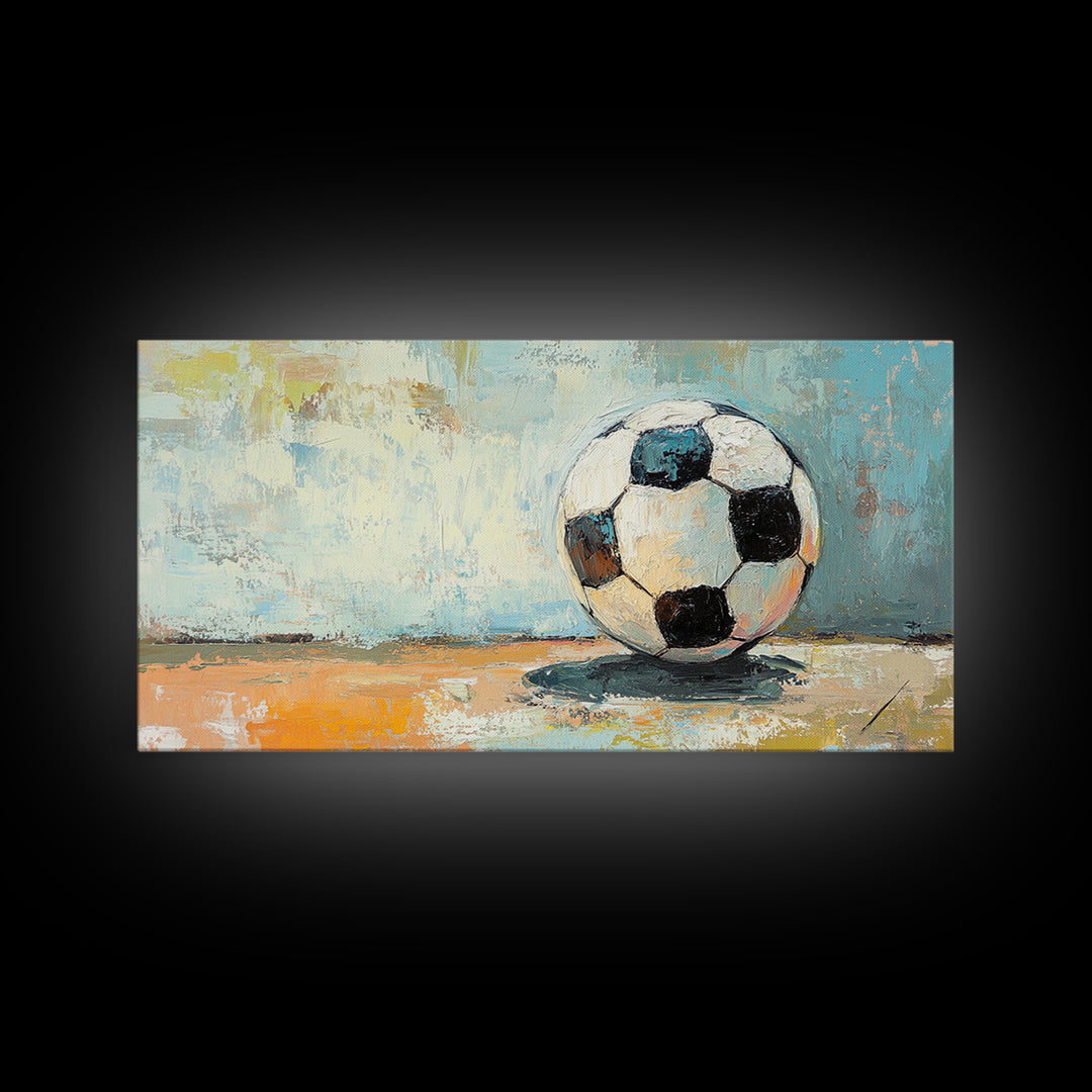 Classic Soccer Ball On Blue Abstract Background Wall Art, Sports Room Decor, Game Room Canvas Print, Gift For Him, Kids Room Art