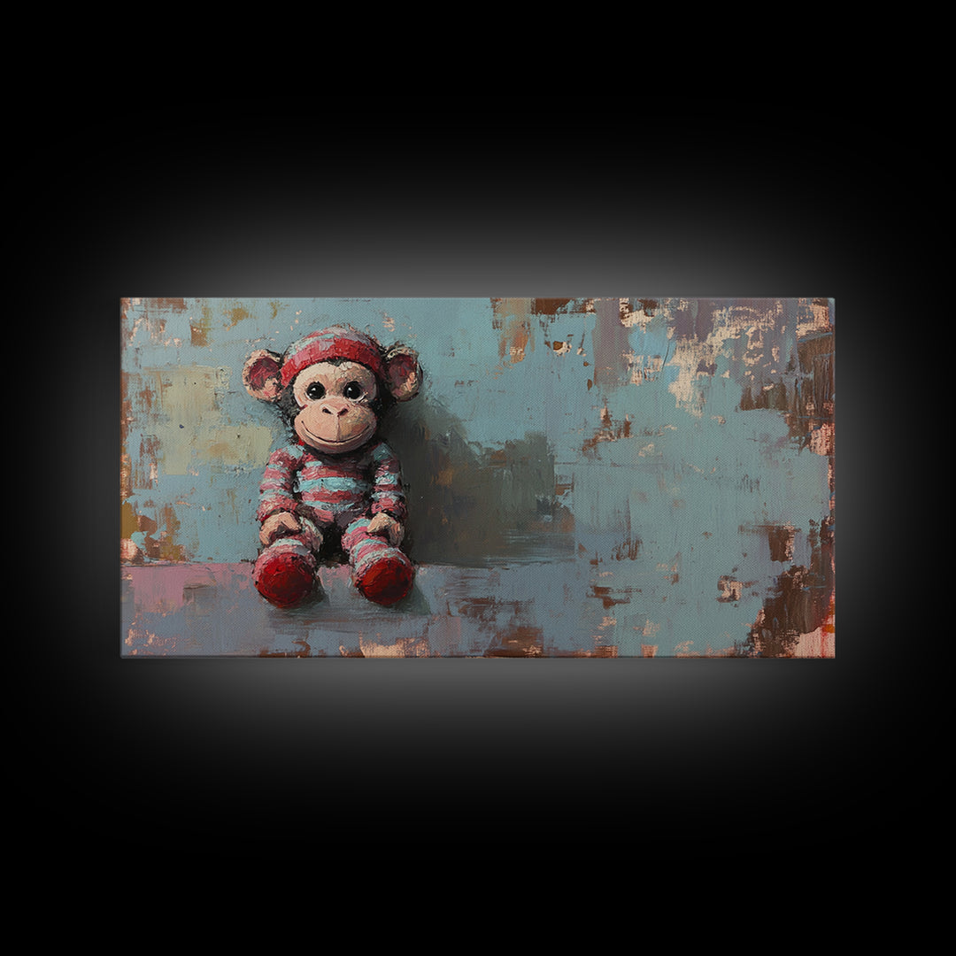 Cute Plush Monkey Toy Still Life Wall Art, Whimsical Animal Art Print, Nursery Decor And Kids Room Decor, Gift For Her, Baby Shower Gift