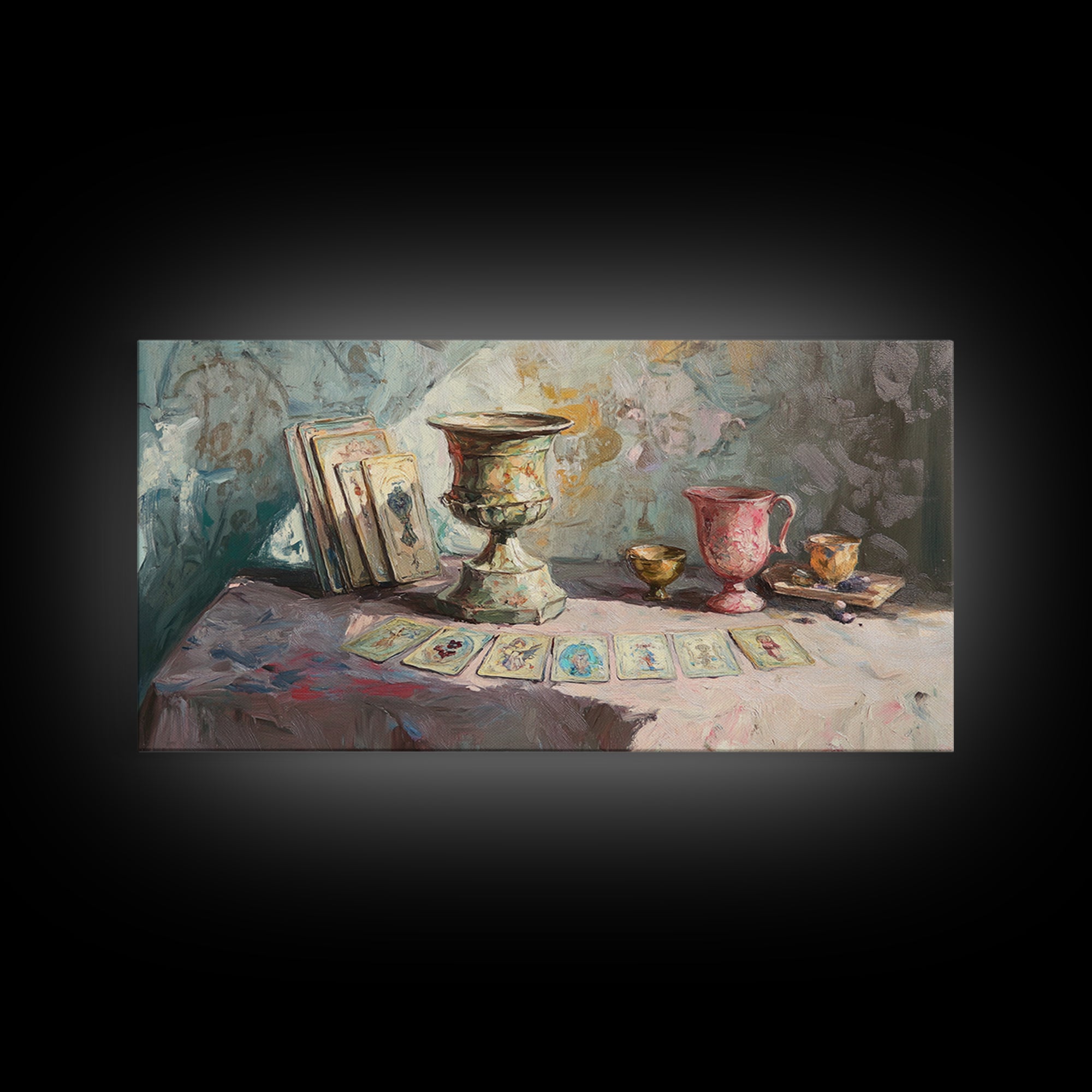 Tarot Cards And Antique Goblets, Mystical Still Life Canvas Print, Witchy Wall Art, Dark Academia Decor, Unique Spiritual Gift
