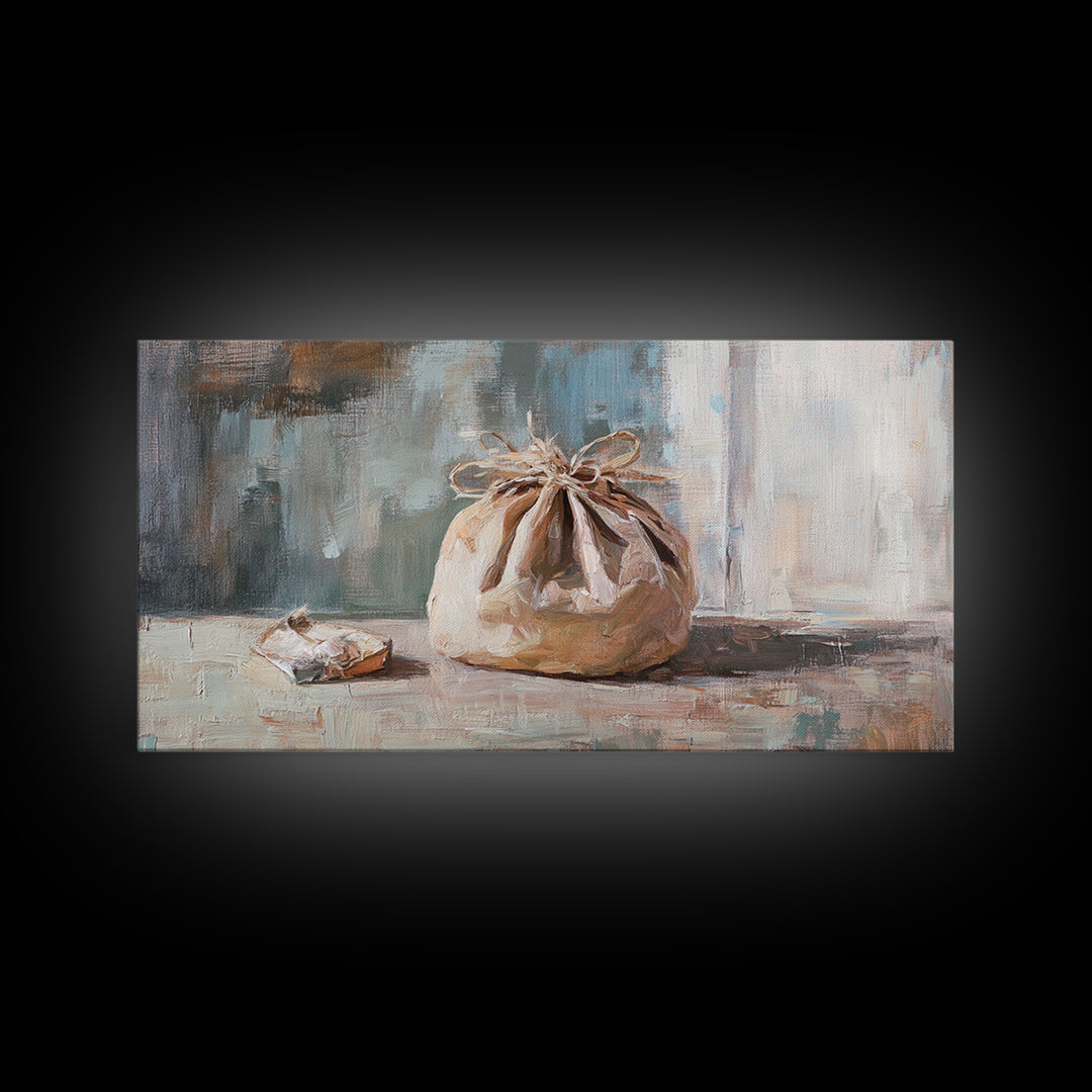 Knotted Linen Bundle Still Life Wall Art, Neutral Rustic Home Decor, Wabi Sabi Canvas Print, Minimalist Kitchen Wall Decor