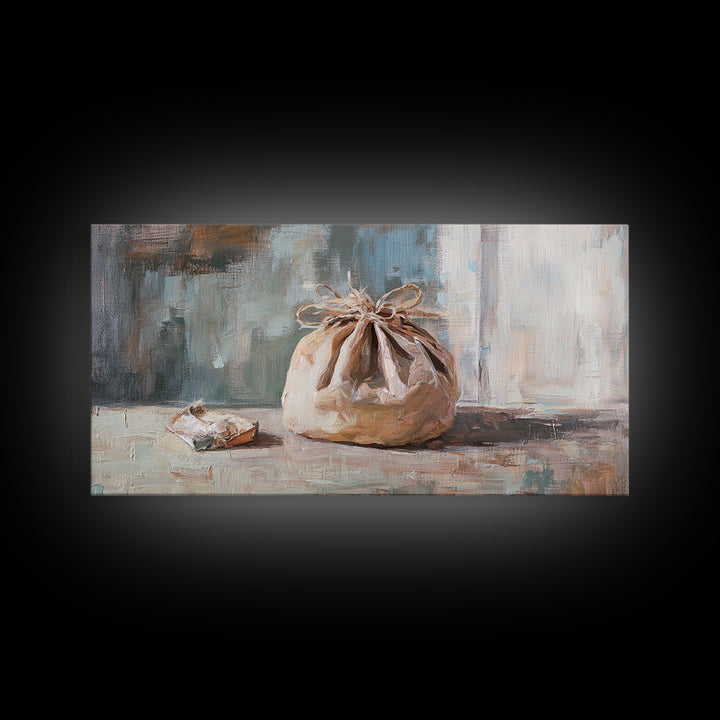 Knotted Linen Bundle Still Life Wall Art, Neutral Rustic Home Decor, Wabi Sabi Canvas Print, Minimalist Kitchen Wall Decor