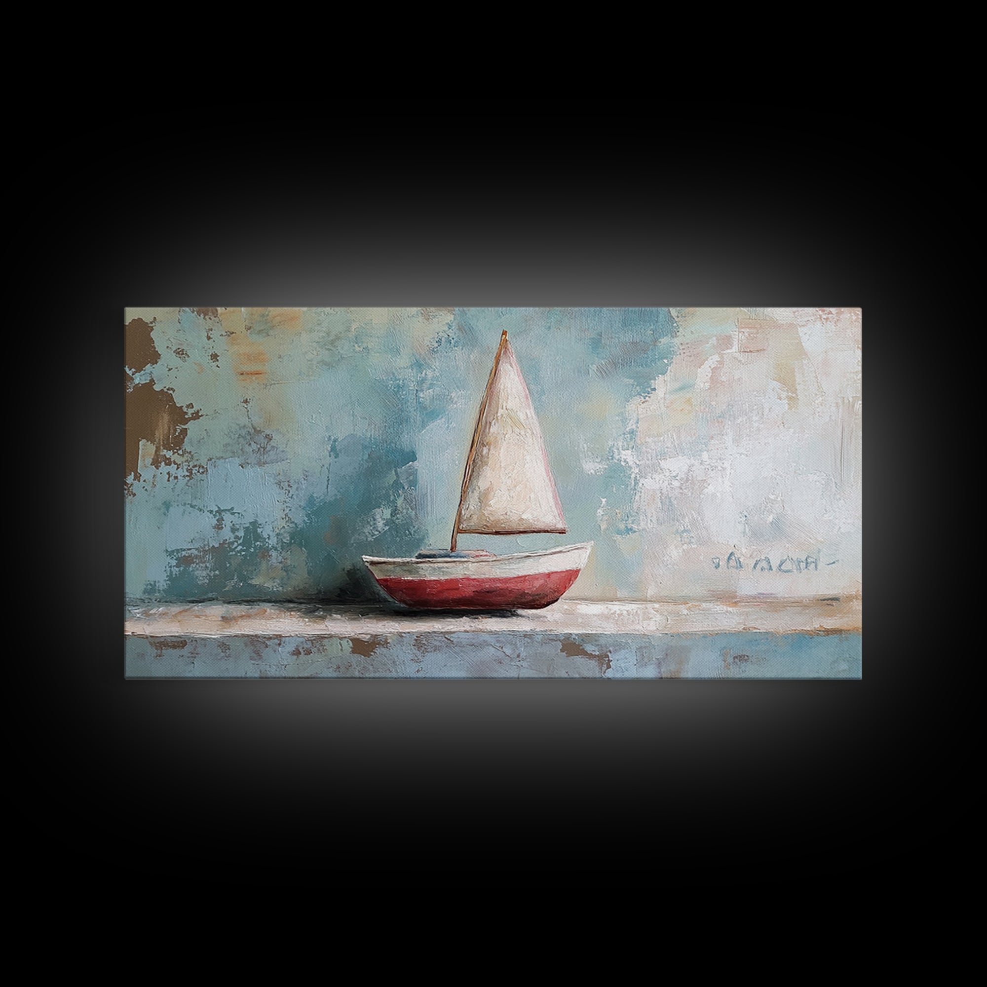 Red And White Sailboat Still Life Canvas Print, Nautical Wall Art, Coastal Home Decor, Beach House Gift And Ocean Nursery Decor
