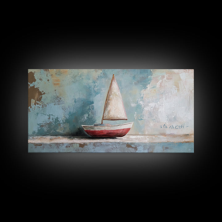 Red And White Sailboat Still Life Canvas Print, Nautical Wall Art, Coastal Home Decor, Beach House Gift And Ocean Nursery Decor
