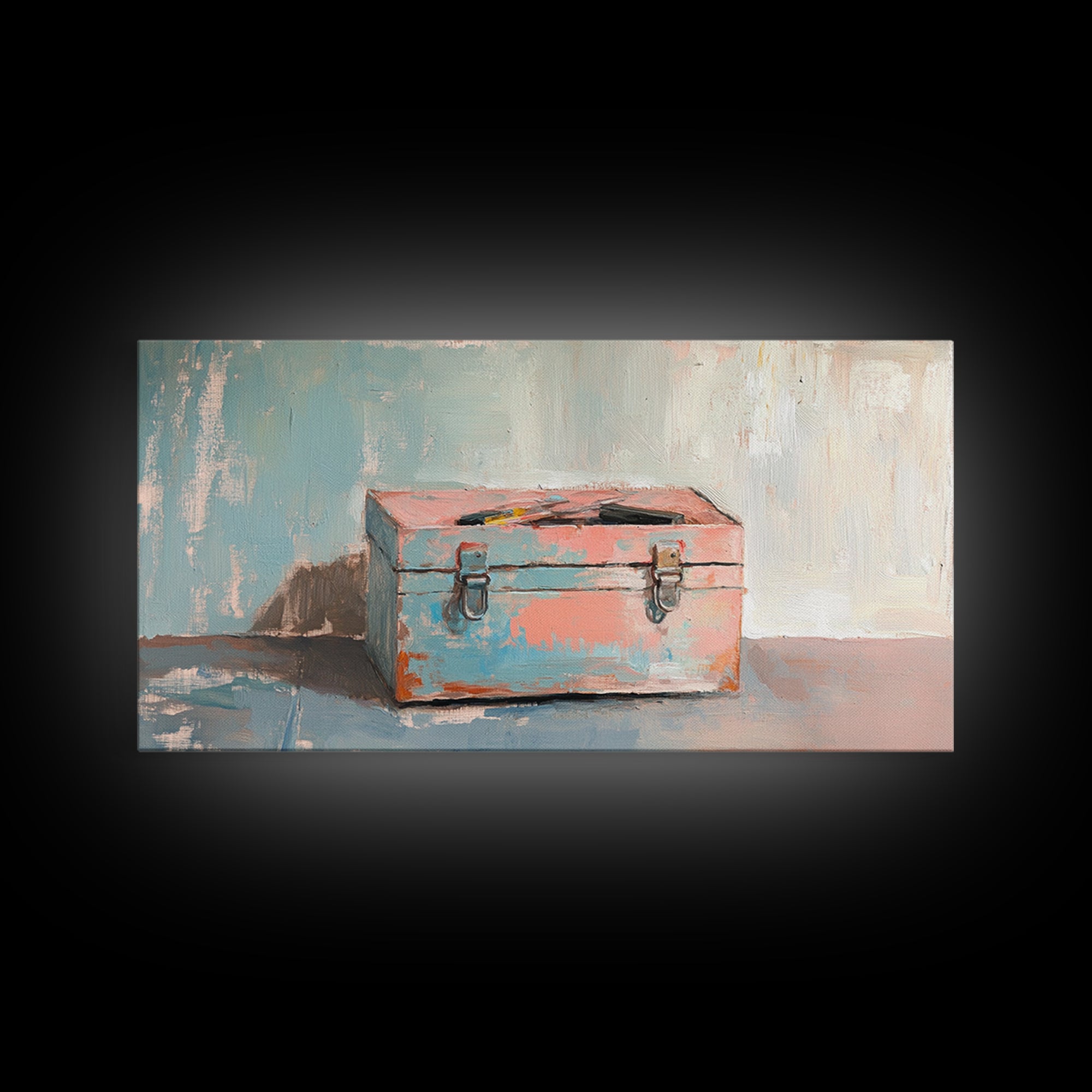 Rustic Pink And Blue Toolbox Canvas Print, Industrial Wall Art, Garage Decor, Mechanic Gift For Workshop And Office Home Decor