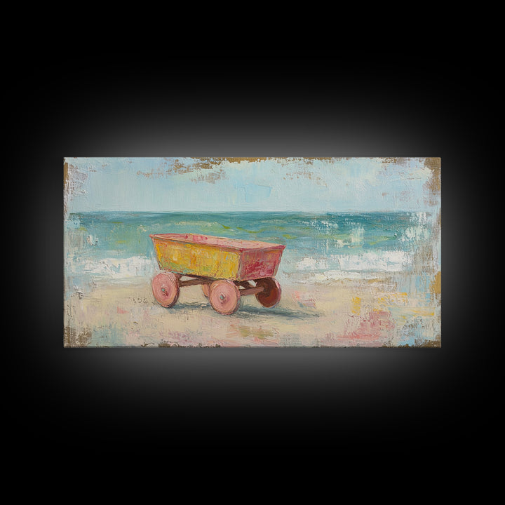 Yellow Beach Wagon Canvas Print, Coastal Wall Art, Beach House Decor, Ocean Wall Decor, Summer Nursery Art, Housewarming Gift