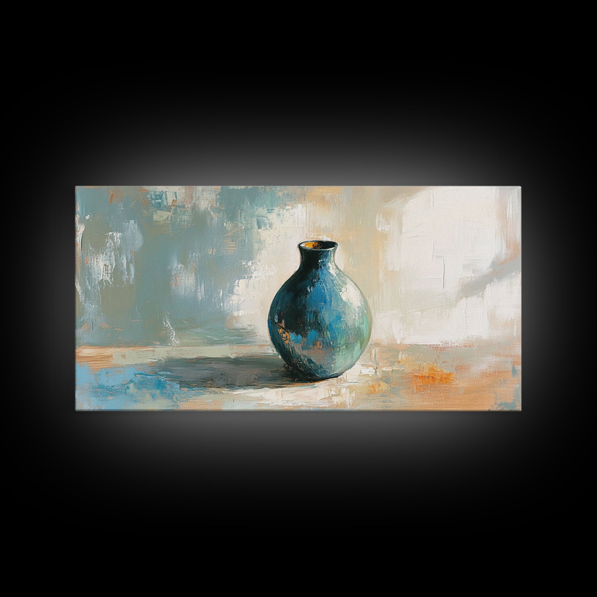 Turquoise Ceramic Vase Still Life Framed Canvas Print, Neutral Wall Art, Modern Home Decor, Living Room Decor, Housewarming Gift