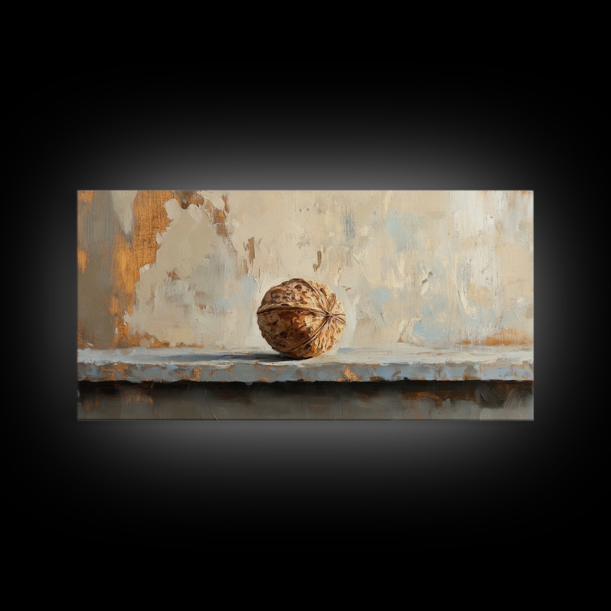 Walnut On Textured Ledge Minimalist Canvas Print, Wabi Sabi Wall Art, Neutral Wall Decor, Organic Modern Art, Earth Tone Decor