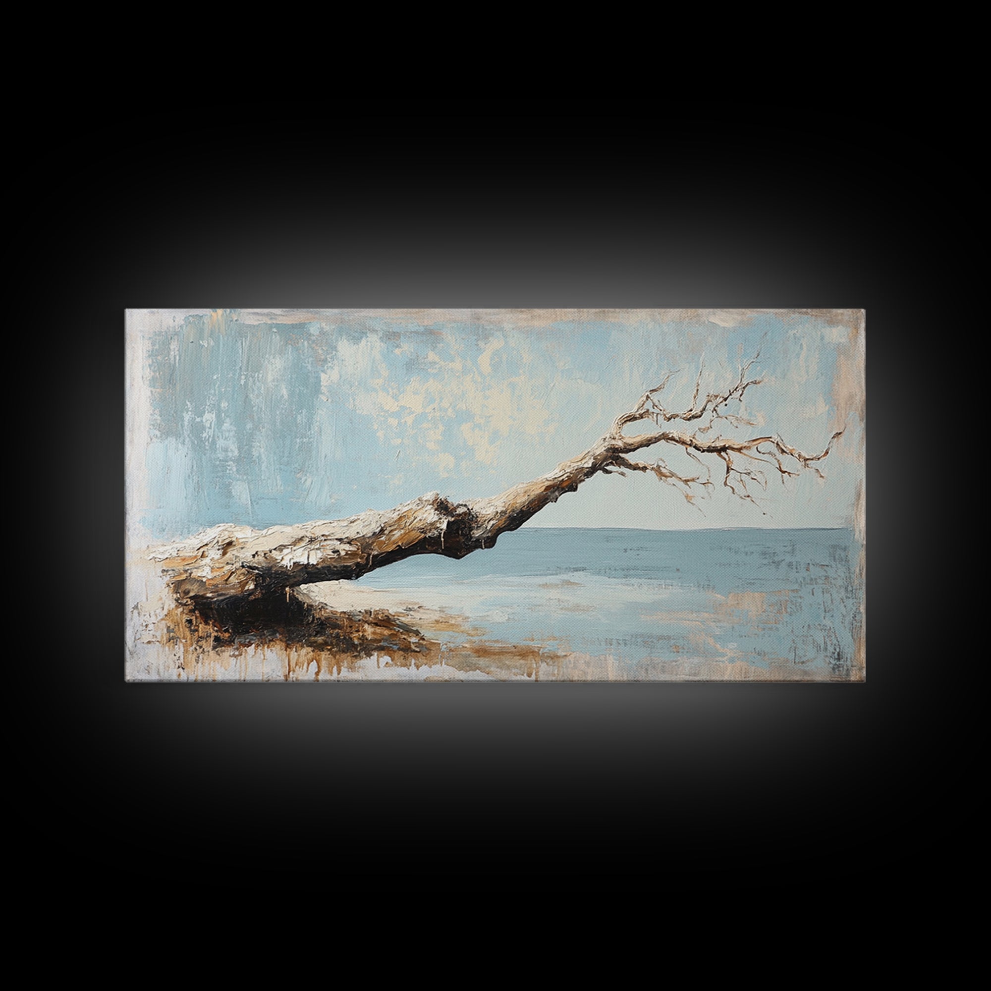 Weathered Driftwood Seascape Wall Art, Coastal Beach House Decor, Neutral Ocean Canvas Print, Rustic Nature Living Room Art Gift