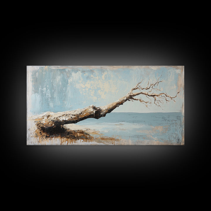 Weathered Driftwood Seascape Wall Art, Coastal Beach House Decor, Neutral Ocean Canvas Print, Rustic Nature Living Room Art Gift