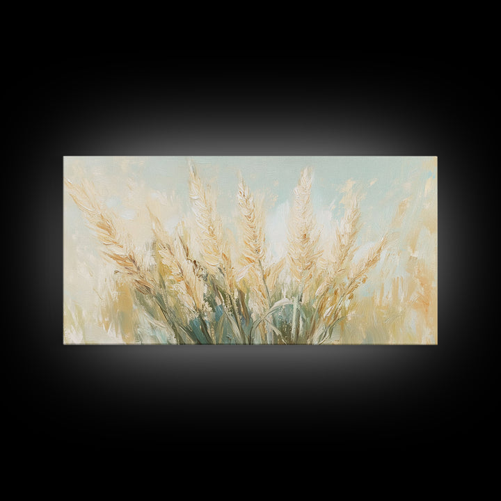 Golden Wheat Field Wall Art, Neutral Farmhouse Decor, Rustic Botanical Canvas Print, Earth Tone Above Sofa Living Room Art Gift