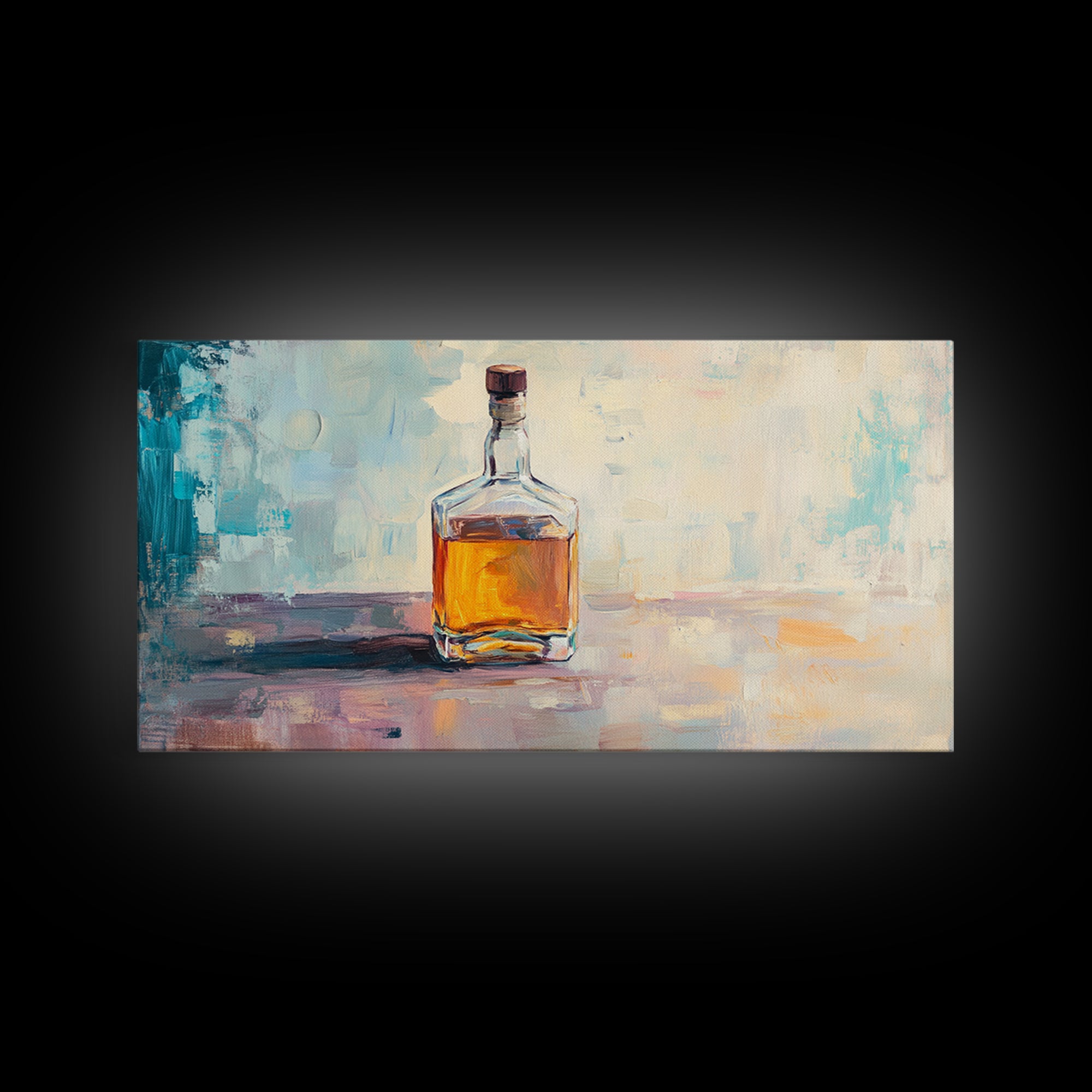 Amber Whiskey Bottle Wall Art, Modern Bar Decor, Masculine Home Office Canvas Print, Man Cave Gift For Him Living Room Wall Decor