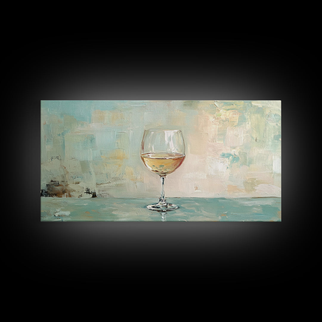 Single White Wine Glass Canvas Print, Minimalist Kitchen Wall Art, Bar Cart Decor, Neutral Dining Room Art, Gift For Her