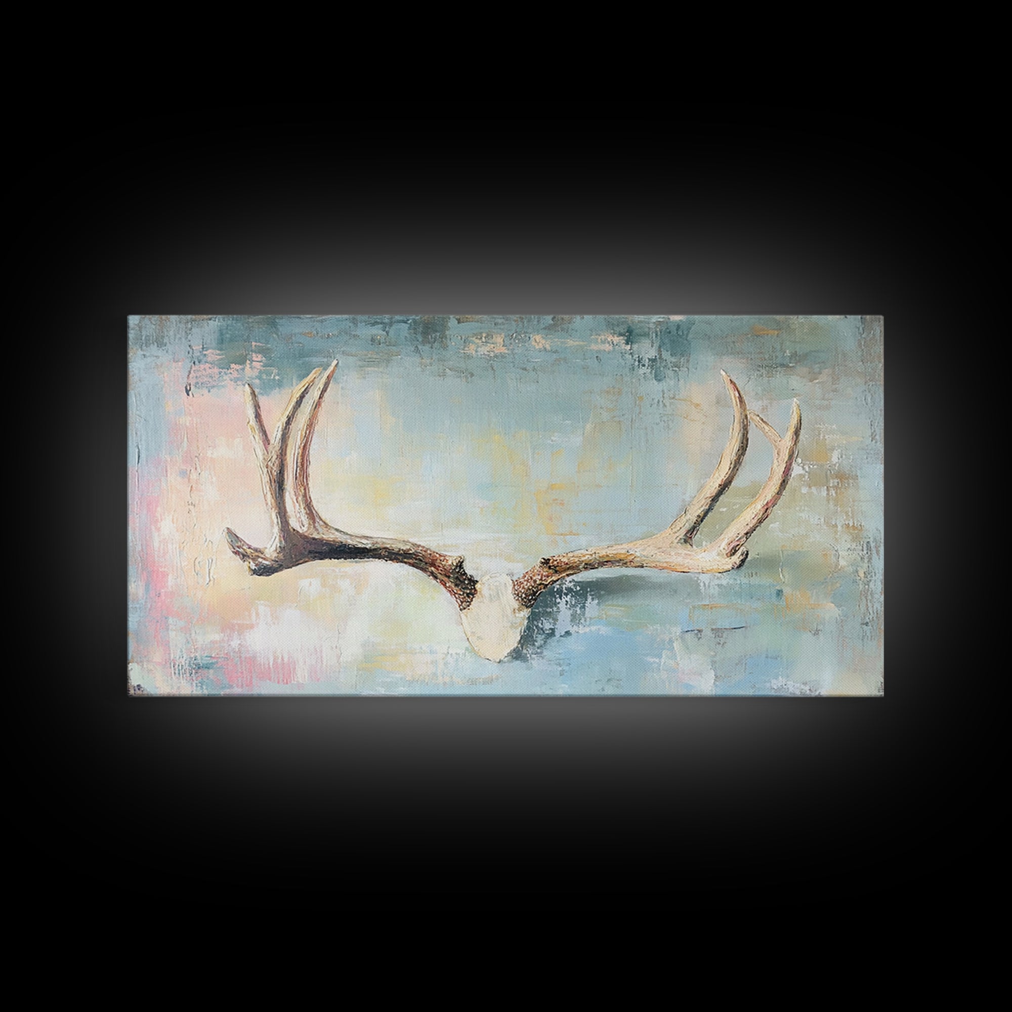 Rustic Antlers On Blue Background Wall Art, Western Wall Decor, Cabin Decor, Nature Canvas Print, Masculine Office Art Gift
