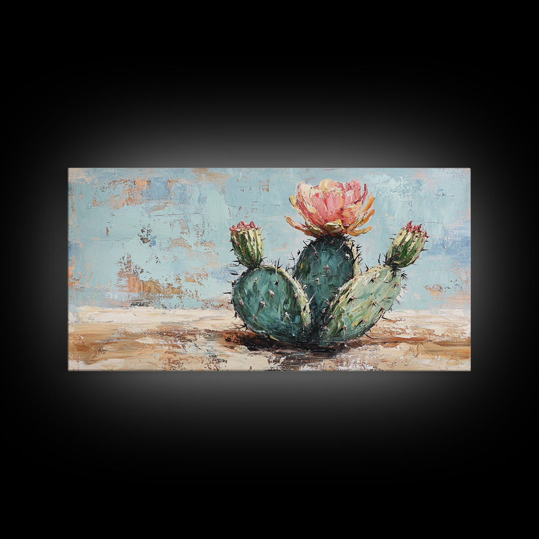 Blooming Prickly Pear Cactus Canvas Print, Desert Wall Art, Southwest Home Decor, Boho Botanical Living Room Decor Gift Idea