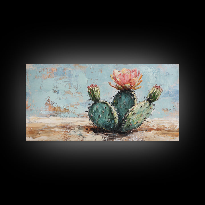 Blooming Prickly Pear Cactus Canvas Print, Desert Wall Art, Southwest Home Decor, Boho Botanical Living Room Decor Gift Idea