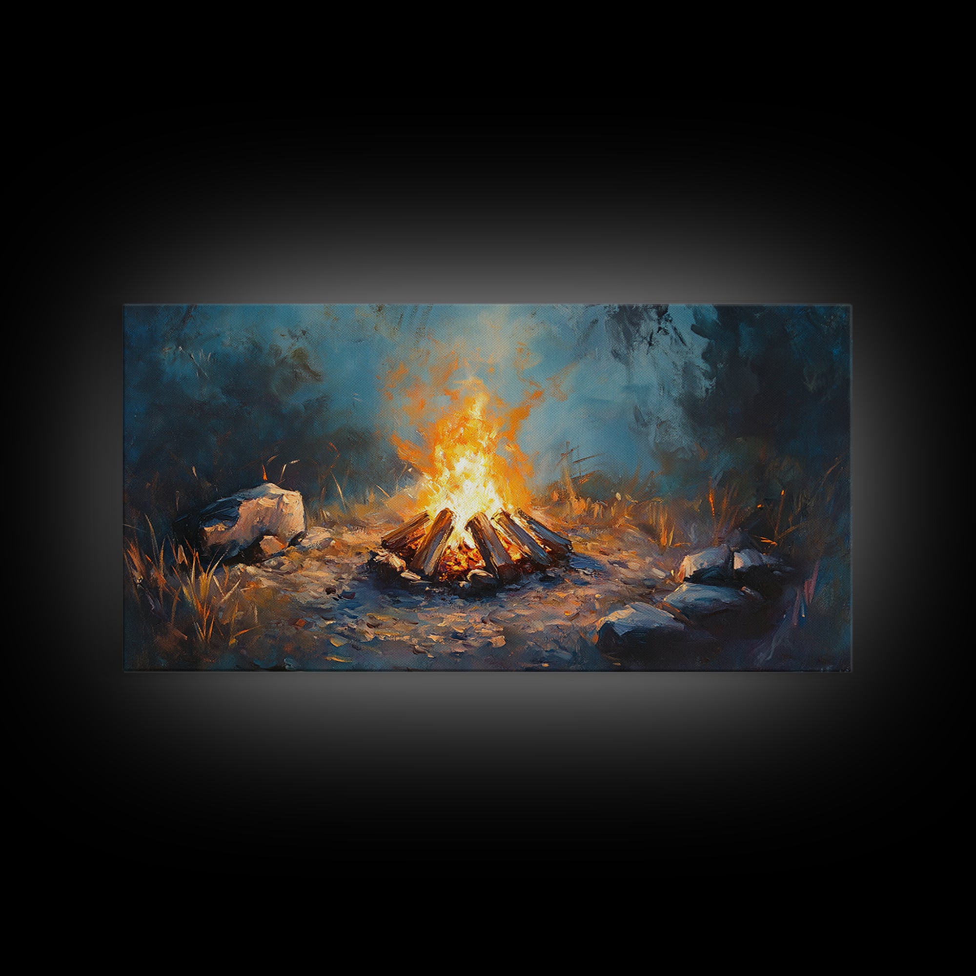 Glowing Forest Campfire Canvas Print, Cabin Wall Art, Rustic Nature Decor, Cozy Camping Gift For Him Or Outdoor Lover And Hiker