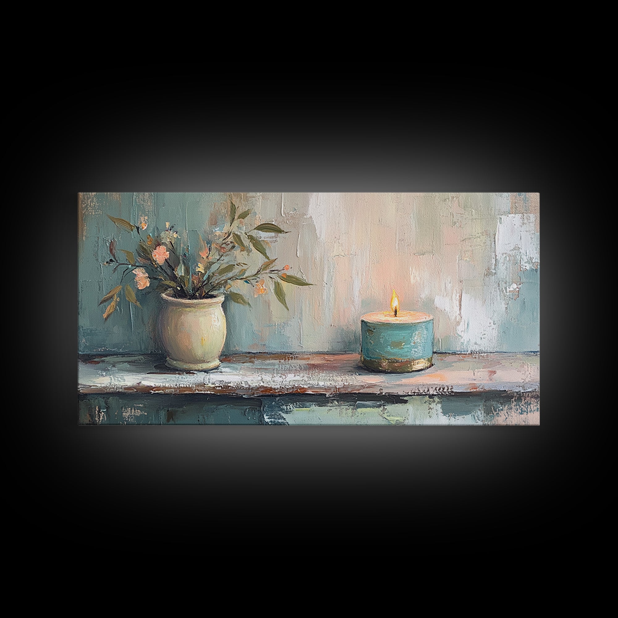 Potted Olive Plant And Candle Canvas Print, Spa Wall Art, Zen Home Decor, Calming Neutral Bathroom Decor Housewarming Gift
