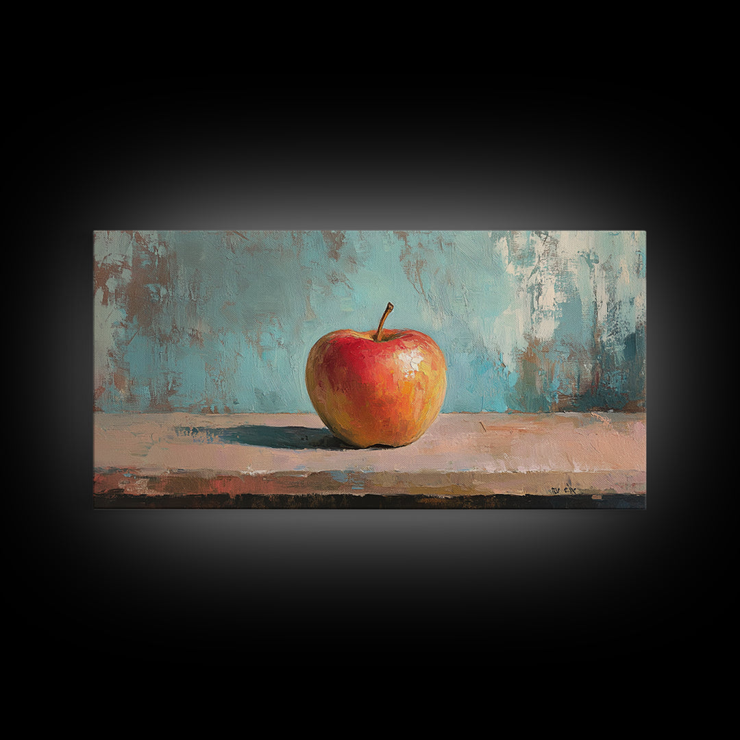 Single Red Apple Still Life Canvas Print, Kitchen Wall Art, Rustic Farmhouse Decor, Minimalist Foodie Gift For Chef Or Baker