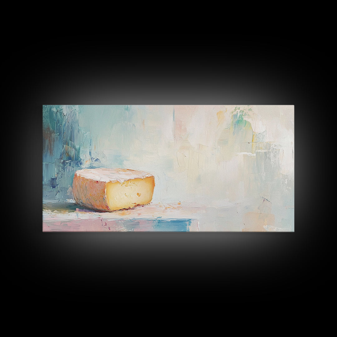 Soft Pastel Cheese Still Life Framed Canvas Print, Minimalist Kitchen Wall Art, Neutral Home Decor, Food Lover Gift For Her
