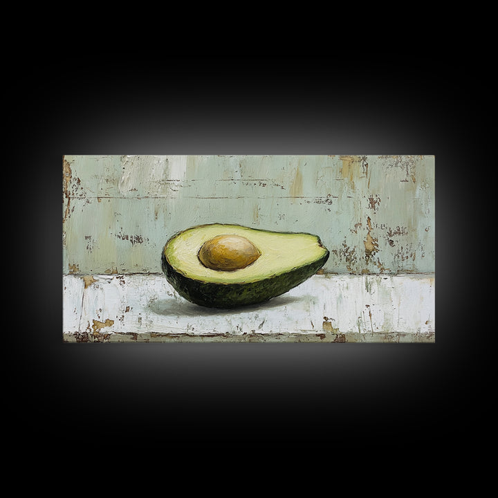Avocado Half Still Life Canvas Print, Modern Kitchen Wall Art, Foodie Gift, Minimalist Food Art For Dining Room Decor And Home Decor