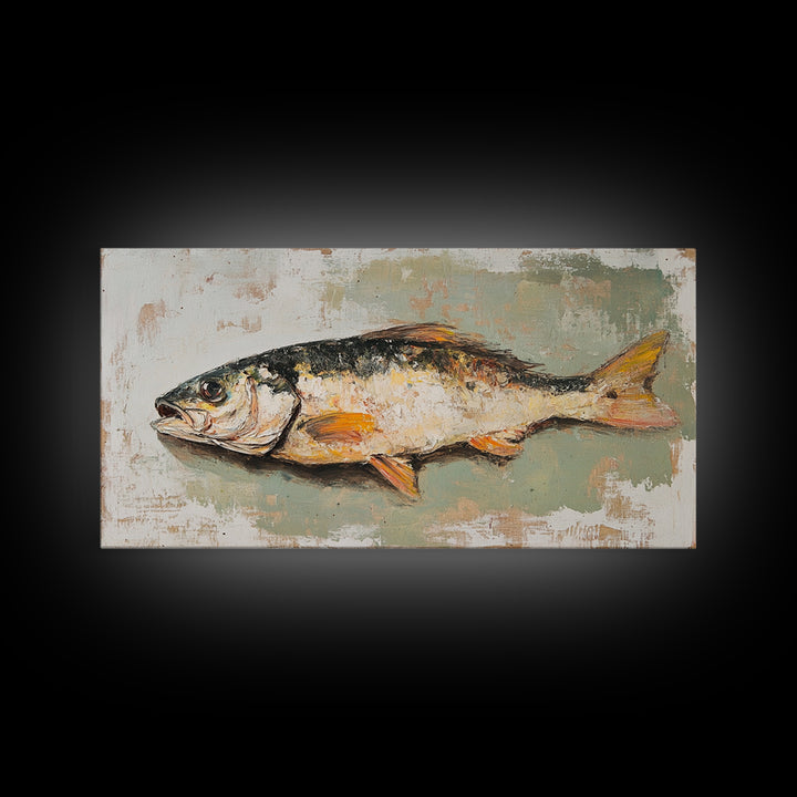 Rustic Fish Still Life Canvas Print, Coastal Kitchen Wall Art, Seafood Wall Decor, Nautical Home Decor For Lake House Gift