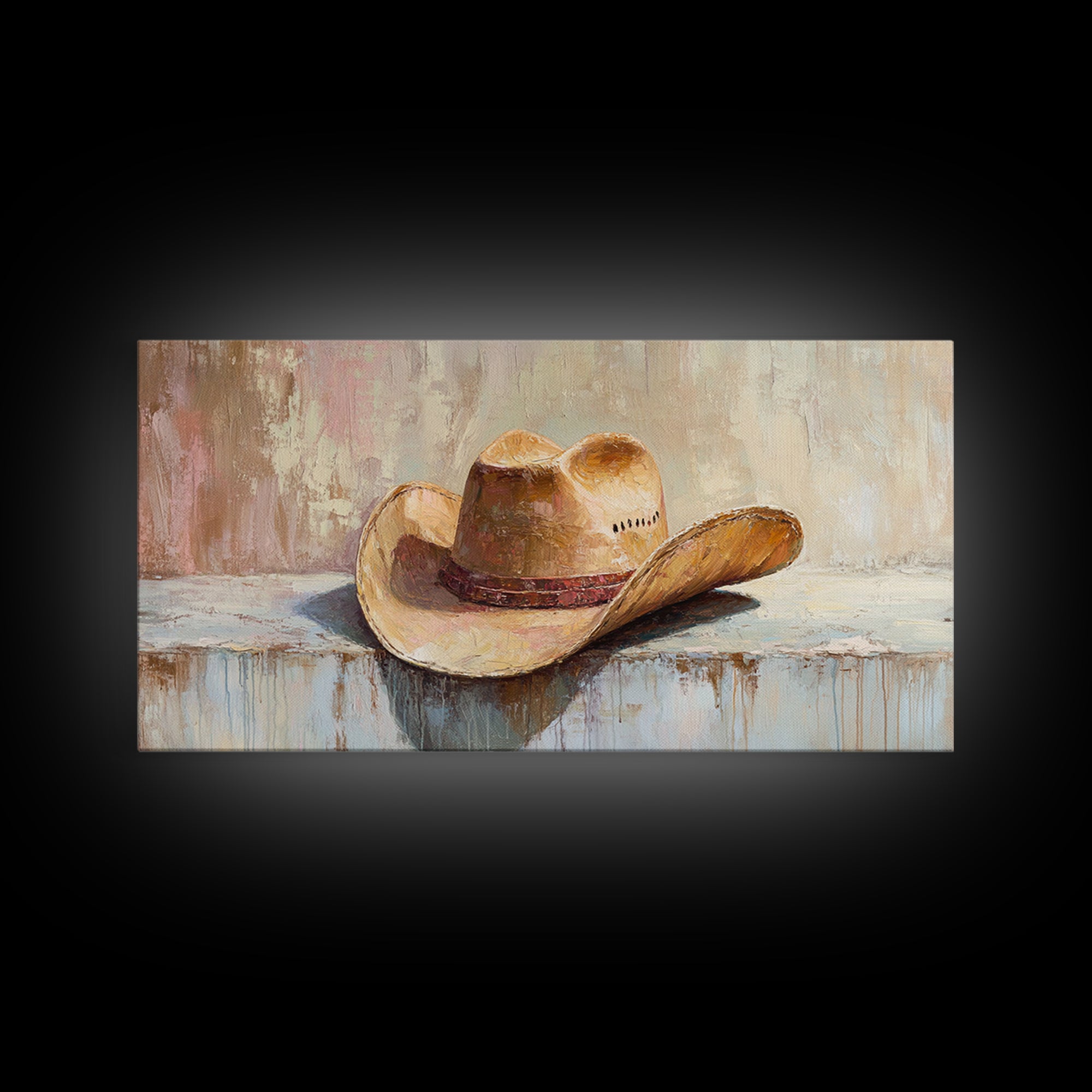 Worn Cowboy Hat On Rustic Shelf Wall Art, Western Home Decor, Cowgirl Wall Decor, Ranch Housewarming Gift, Canvas Print Idea