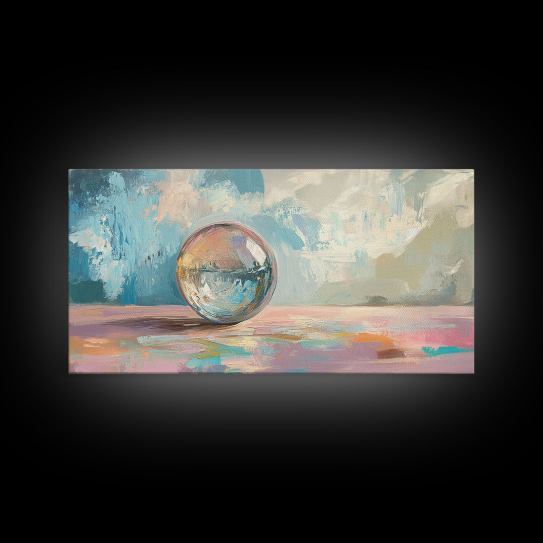 Reflective Glass Orb On Pastel Surface Wall Art, Modern Abstract Art, Minimalist Home Decor, Contemporary Office Decor Gift