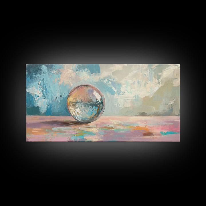 Reflective Glass Orb On Pastel Surface Wall Art, Modern Abstract Art, Minimalist Home Decor, Contemporary Office Decor Gift