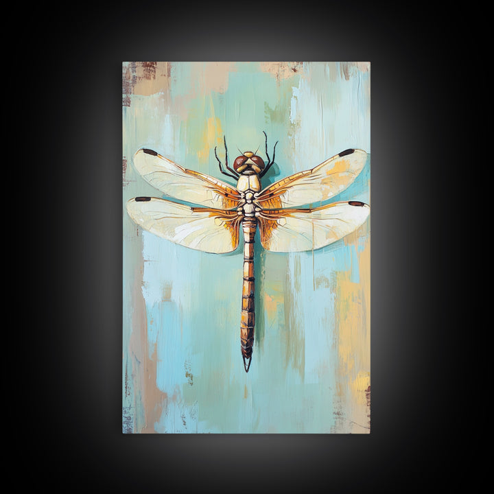 Golden Dragonfly Insect Nature Wall Art, Botanical Canvas Print, Garden Decor, Wildlife Art Print, Modern Nature Lover Gift