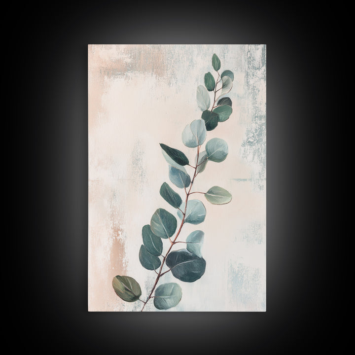 Soft Eucalyptus Branch Botanical Wall Art, Sage Green Minimalist Print, Neutral Home Decor, Japandi Nature Art For Bedroom