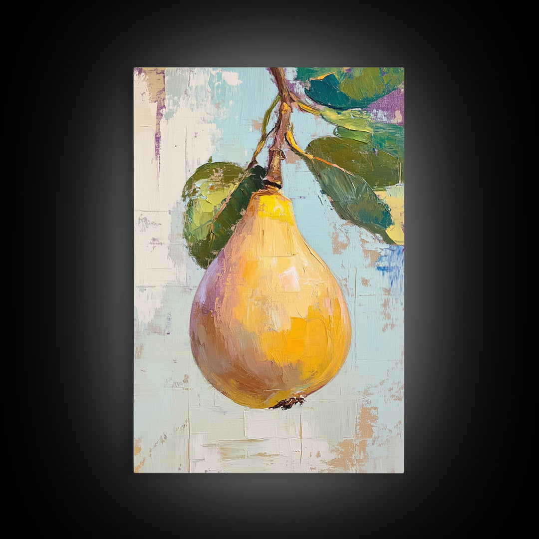 Golden Pear On Branch Canvas Print, Rustic Kitchen Wall Art, French Country Decor, Botanical Fruit Print, Housewarming Gift