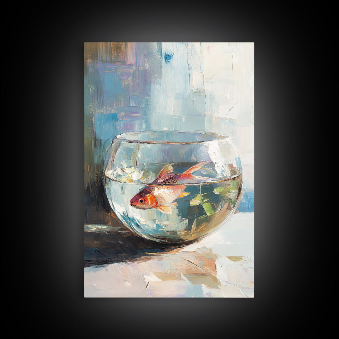 Goldfish In Glass Bowl Canvas Print, Aquatic Animal Wall Art, Coastal Bathroom Decor, Kids Room Art, Ocean Life Gift For Her