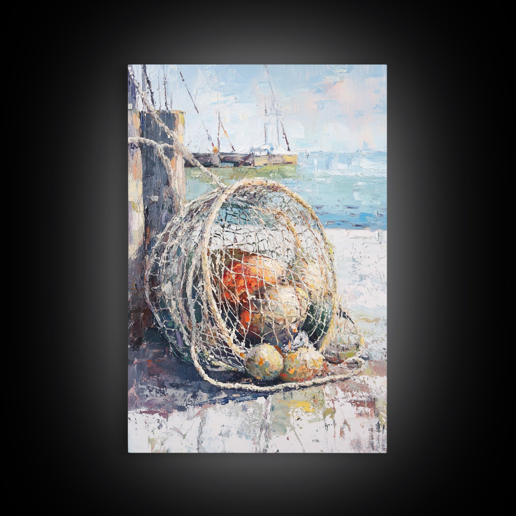 Fishing Net And Buoys By Harbor Wall Art, Coastal Wall Decor, Nautical Canvas Print, Beach House Decor, Ocean Art, Gift For Him