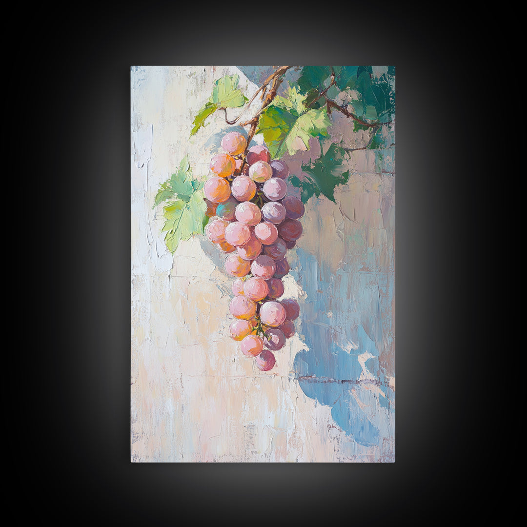 Blush Pink Grapes Hanging On Vine Wall Art, Vineyard Canvas Print, Wine Country Kitchen Decor, Soft Coastal Farmhouse Art