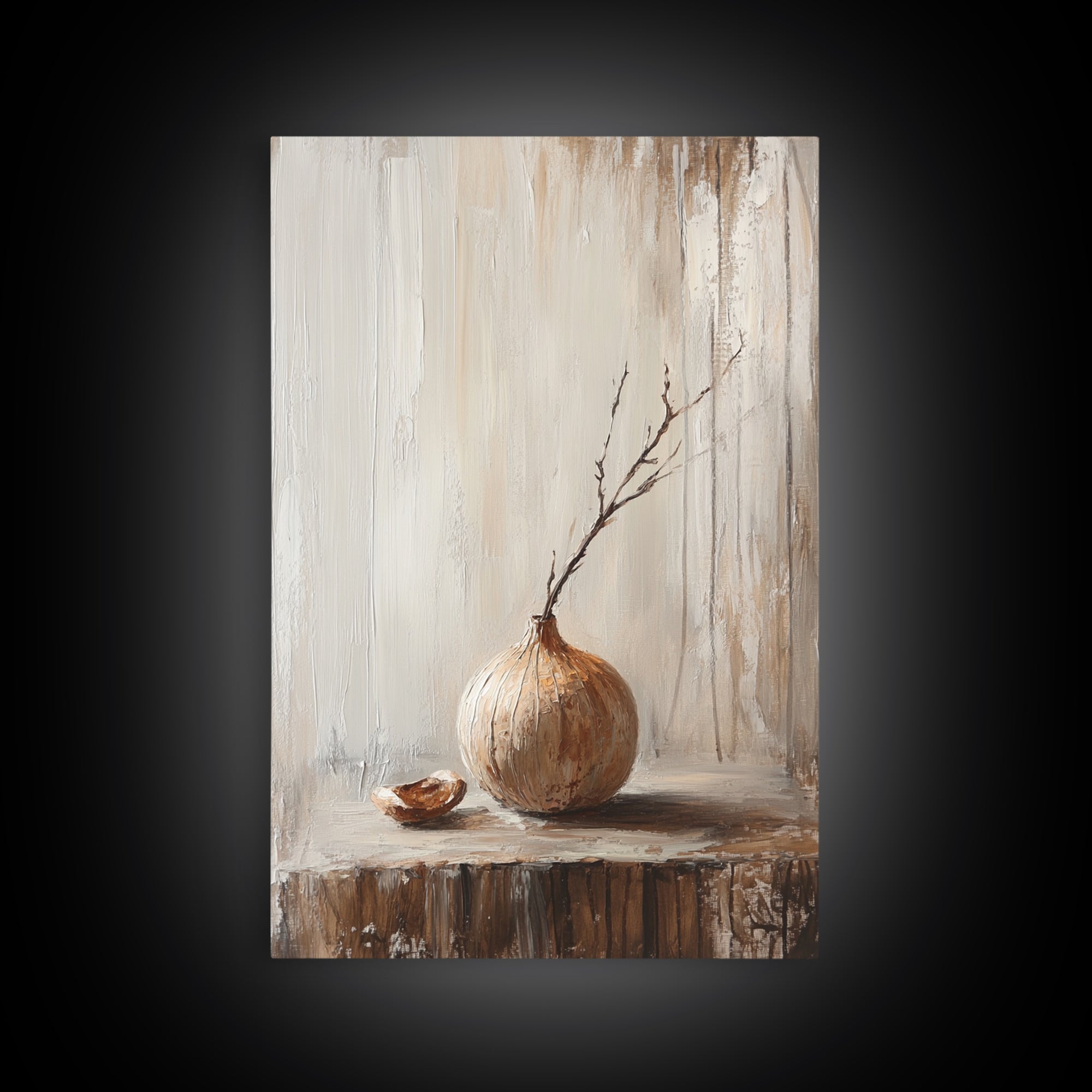 Minimal Onion Still Life Canvas Print, Neutral Kitchen Wall Art, Rustic Farmhouse Decor, Contemporary Vegetable Art Print