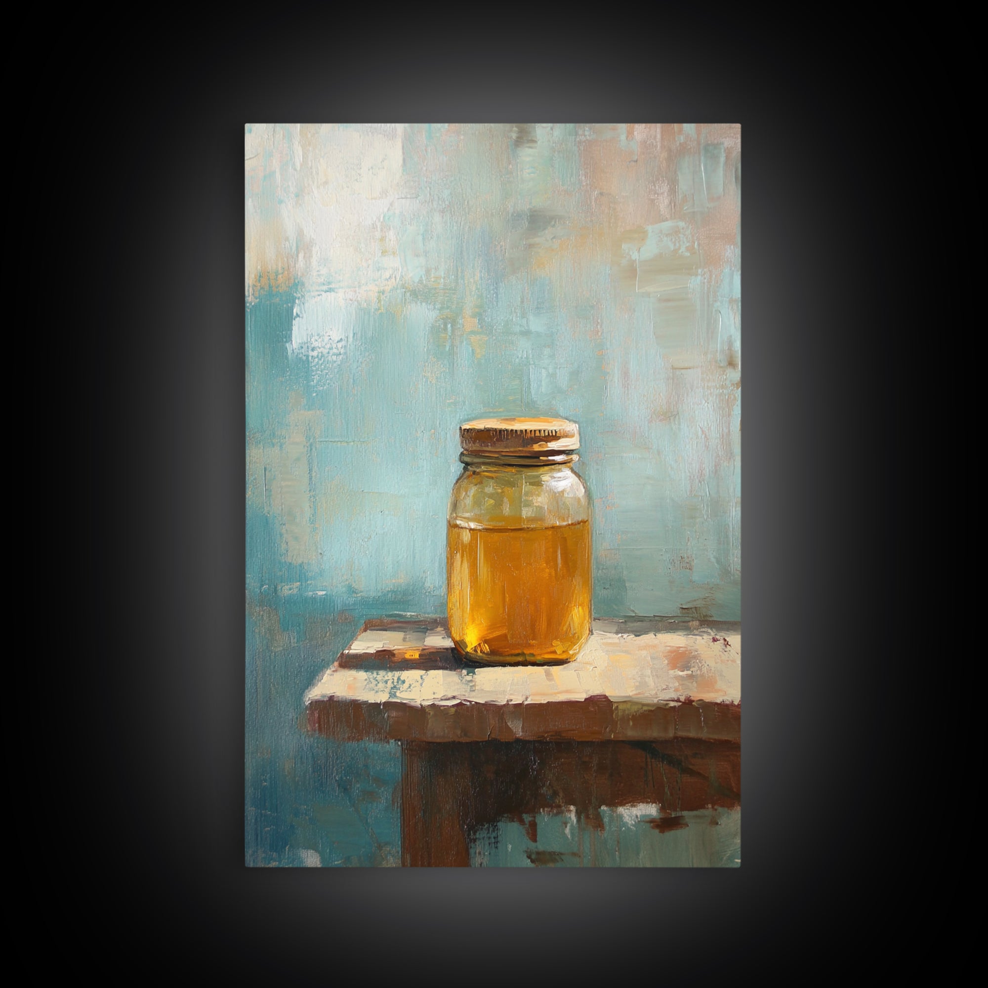 Golden Honey Jar Canvas Print, Rustic Kitchen Wall Art, Farmhouse Still Life Decor, Bee Lover Gift, Modern Home Decor Art