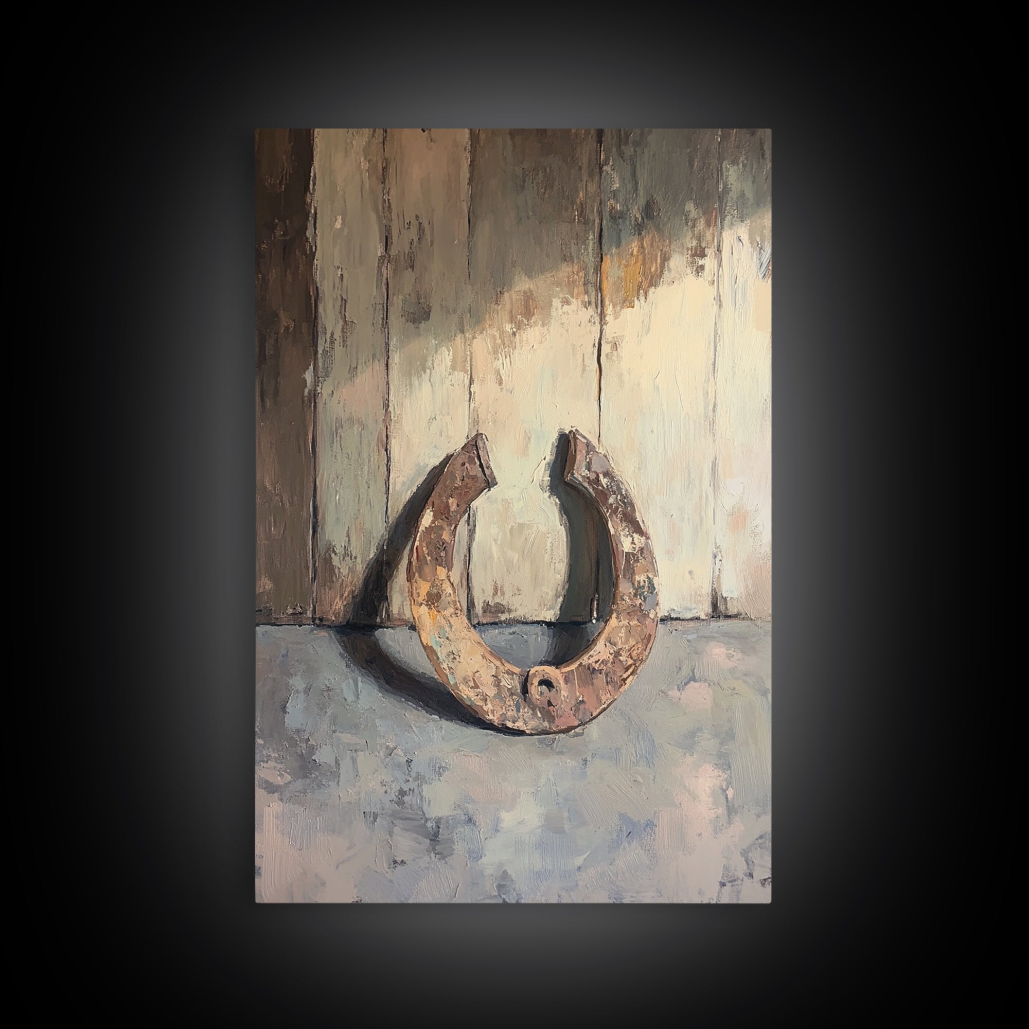 Rusty Horseshoe Still Life Wall Art, Western Farmhouse Decor, Rustic Country Canvas Print, Horse Lover Gift For Him Man Cave Decor