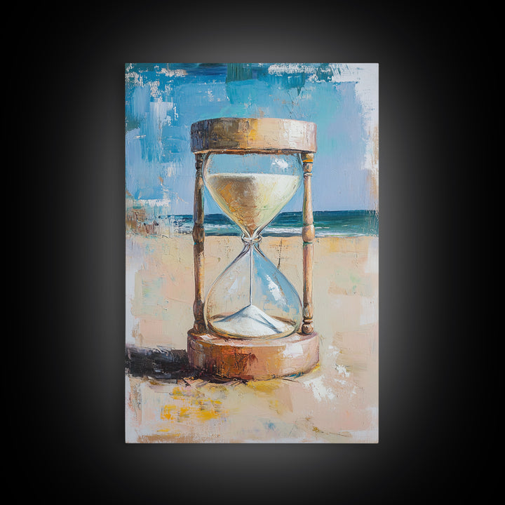 Beach Hourglass With Blue Sea Canvas Print, Coastal Wall Art, Ocean Decor, Seascape Painting, Living Room Wall Decor, Beach House Decor