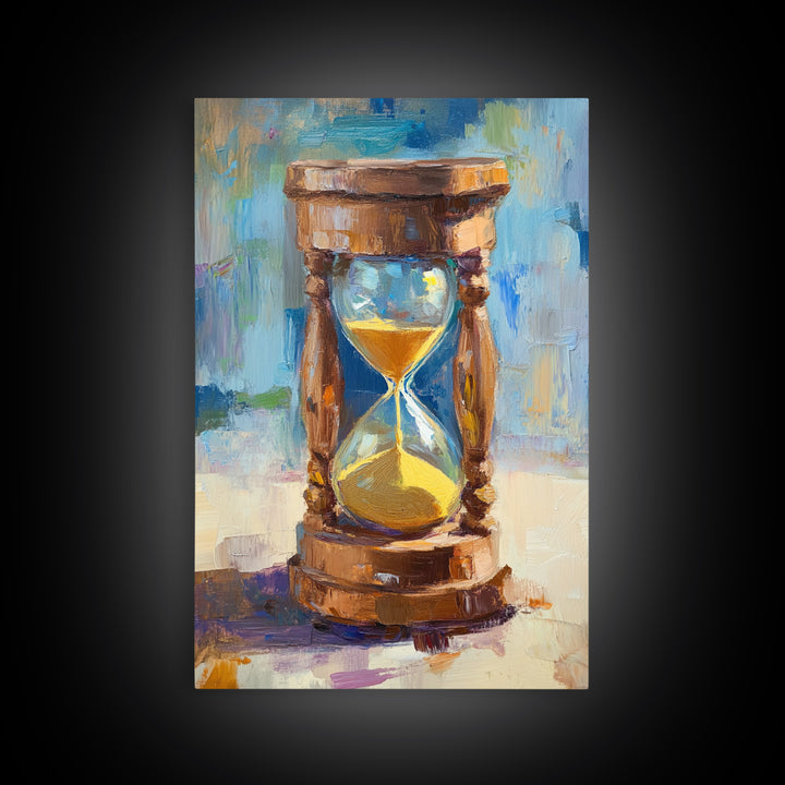 Wooden Hourglass With Golden Sand Framed Canvas Print, Modern Wall Art, Rustic Home Decor, Office Decor, Housewarming Gift