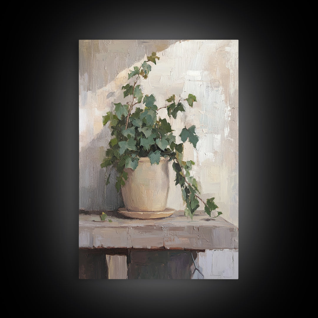 Trailing Ivy Plant In Ceramic Pot Canvas Print, Botanical Wall Art, Neutral Home Decor, Minimalist Art, Living Room Decor