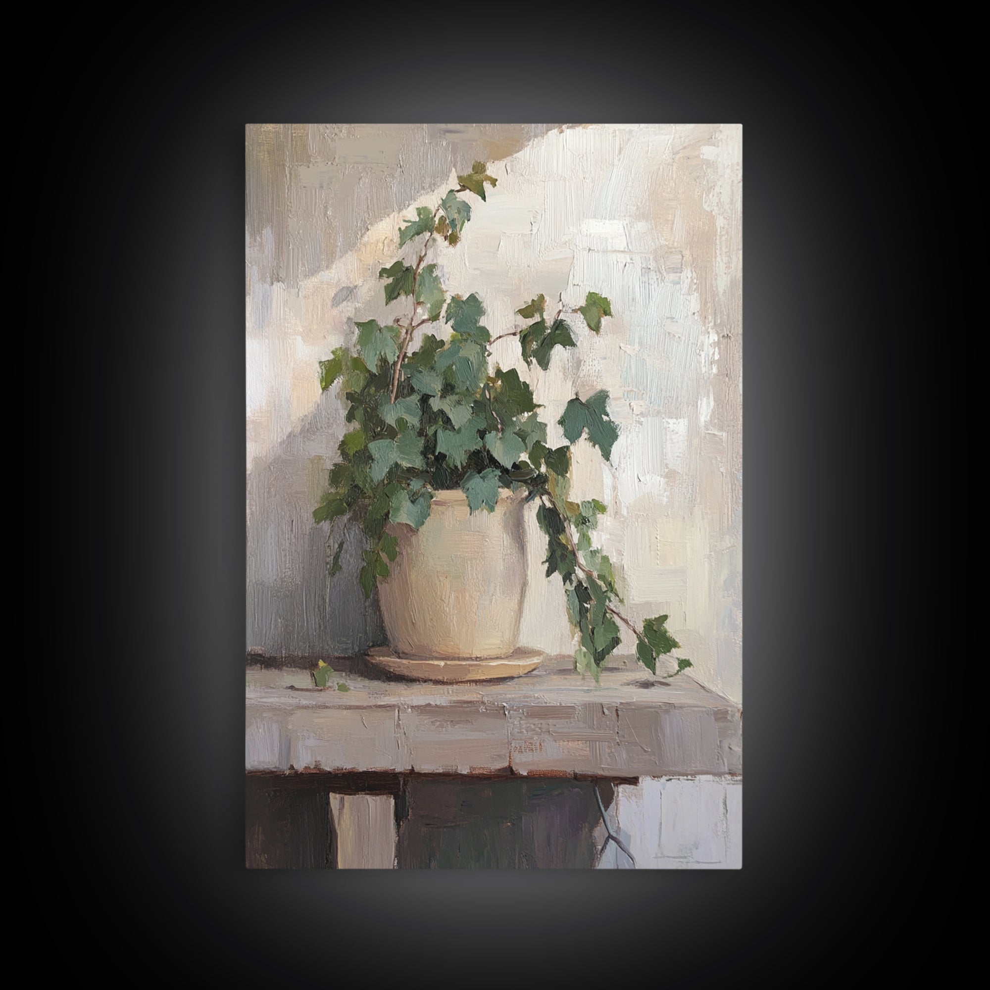 Trailing Ivy Plant In Ceramic Pot Canvas Print, Botanical Wall Art, Neutral Home Decor, Minimalist Art, Living Room Decor
