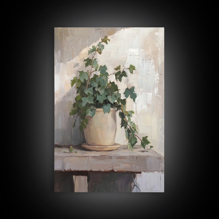 Trailing Ivy Plant In Ceramic Pot Canvas Print, Botanical Wall Art, Neutral Home Decor, Minimalist Art, Living Room Decor
