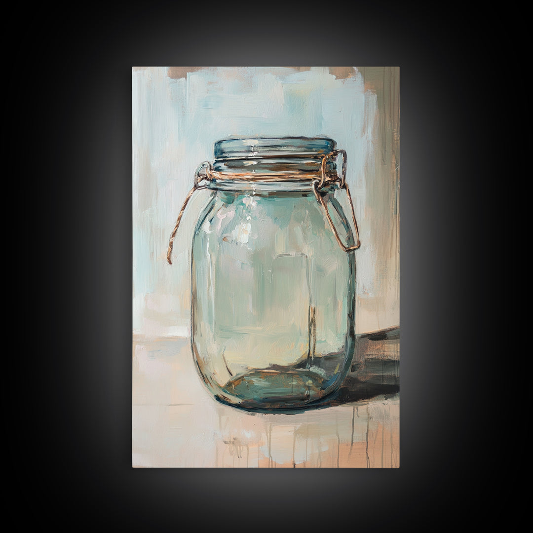 Empty Glass Mason Jar Framed Canvas Print, Minimalist Wall Art, Farmhouse Decor, Kitchen Wall Art, Modern Rustic Decor, Housewarming Gift