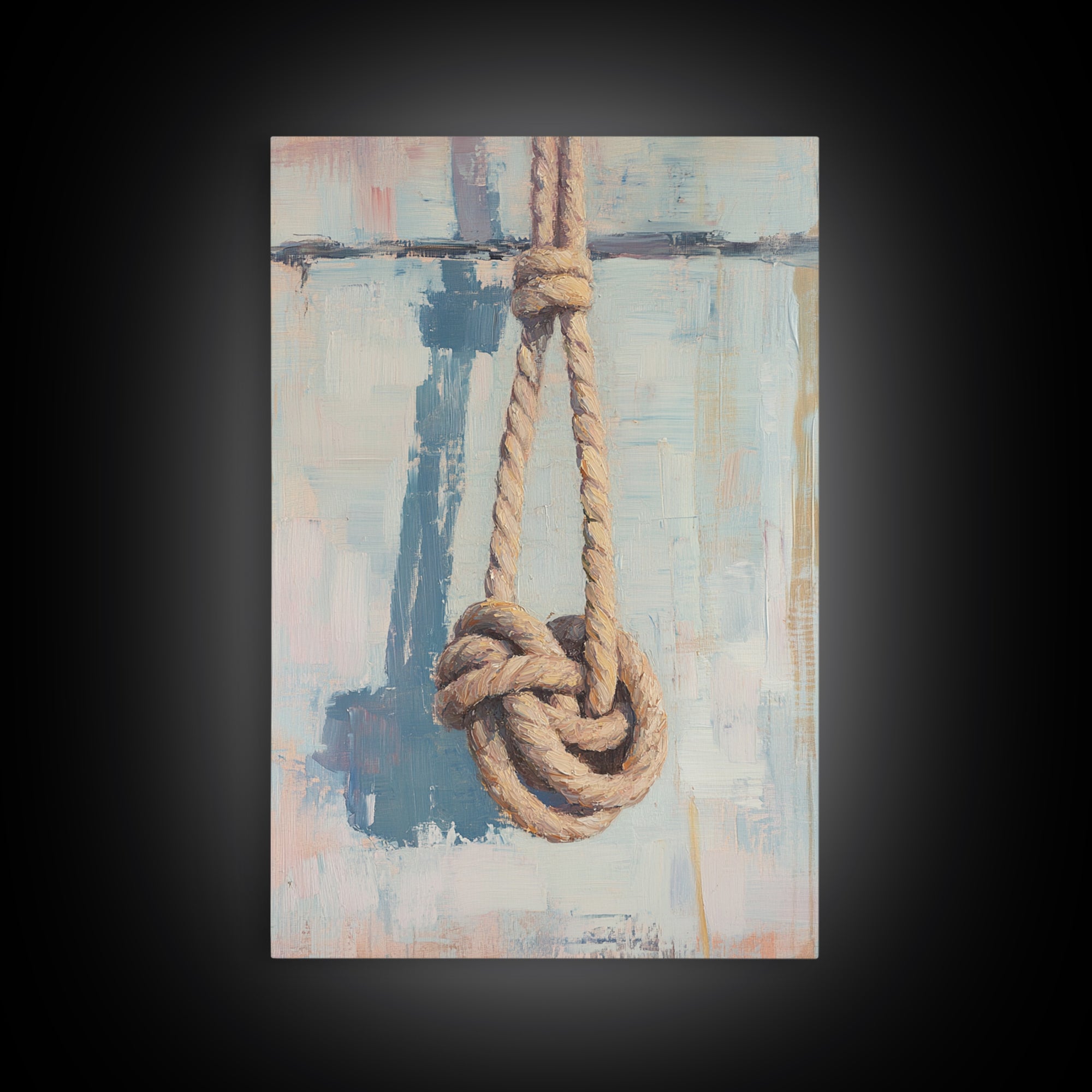 Nautical Rope Knot On Weathered Blue Wall Art, Coastal Home Decor, Sailboat Inspired Maritime Print, Beach House Gift For Him