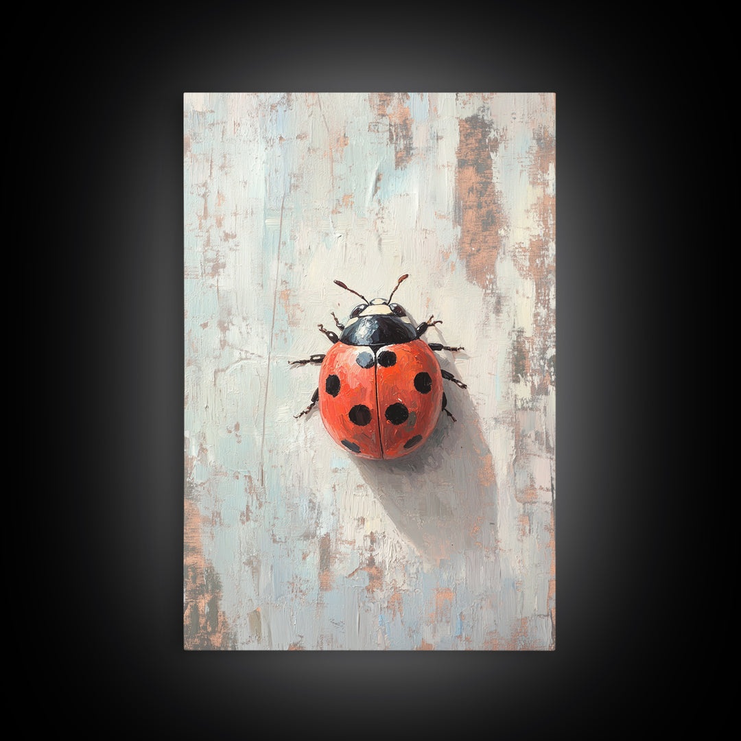 Bright Red Ladybug On Textured Wood Wall Art, Whimsical Animal Art Print, Nature Inspired Decor, Cute Nursery Gift, Garden Lover Decor