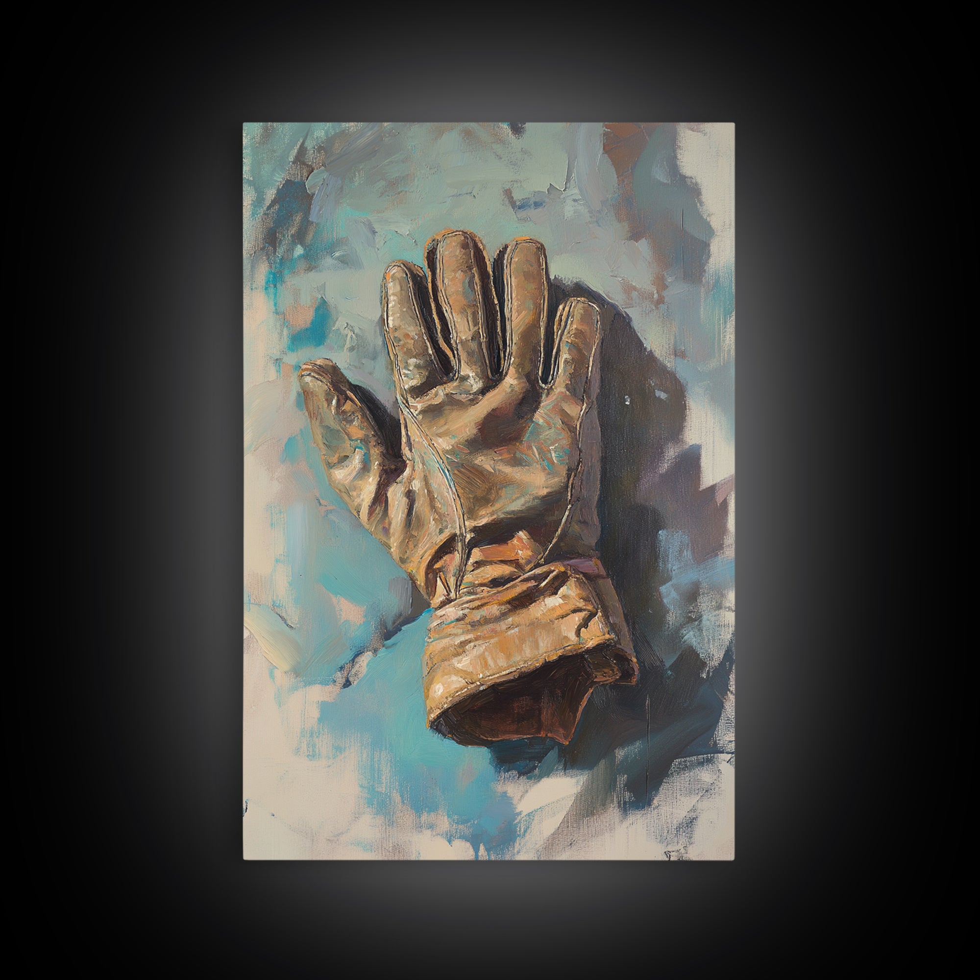 Weathered Leather Work Glove Framed Canvas Print, Rustic Masculine Wall Art, Farmhouse Office Decor, Industrial Decor, Gift For Him