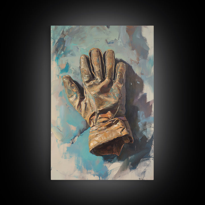 Weathered Leather Work Glove Framed Canvas Print, Rustic Masculine Wall Art, Farmhouse Office Decor, Industrial Decor, Gift For Him