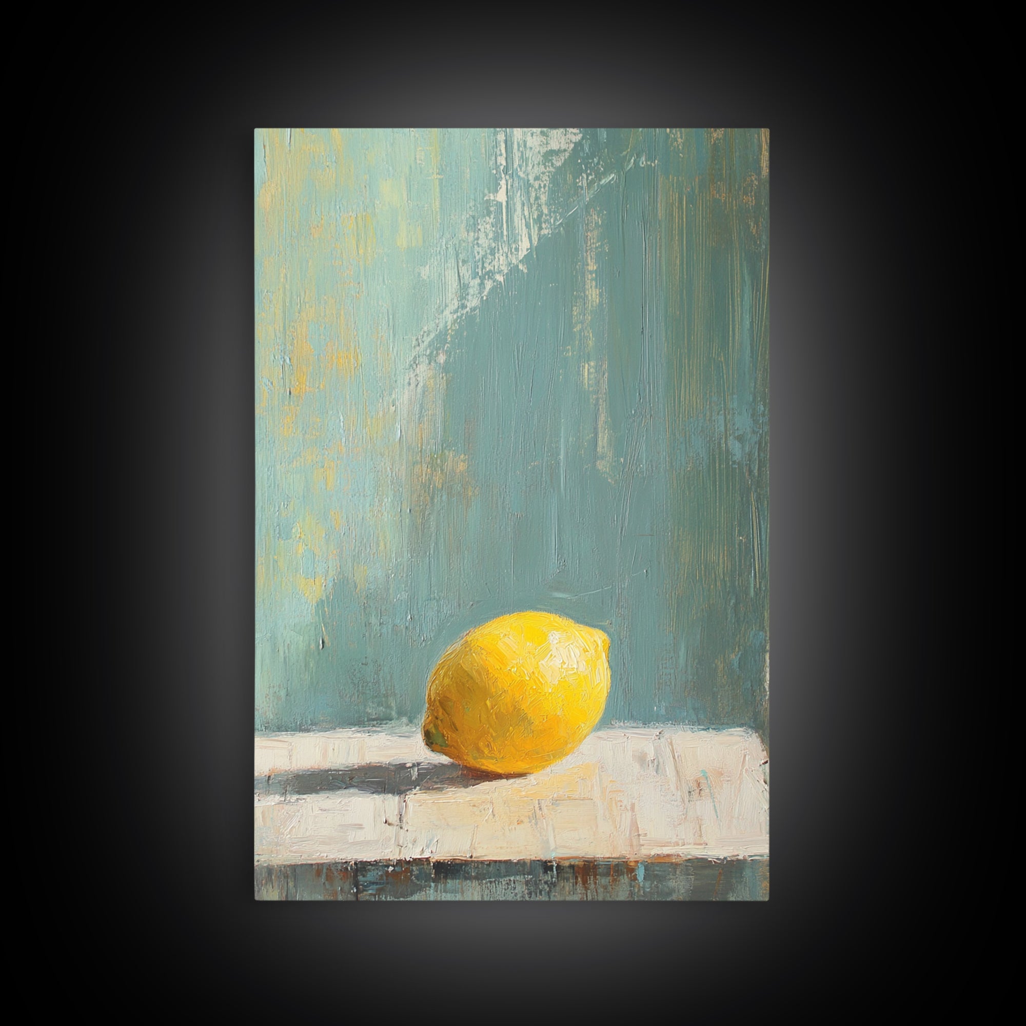 Single Yellow Lemon Still Life Wall Art, Minimalist Kitchen Decor, Neutral Canvas Wall Art, Rustic Farmhouse Art Print Gift