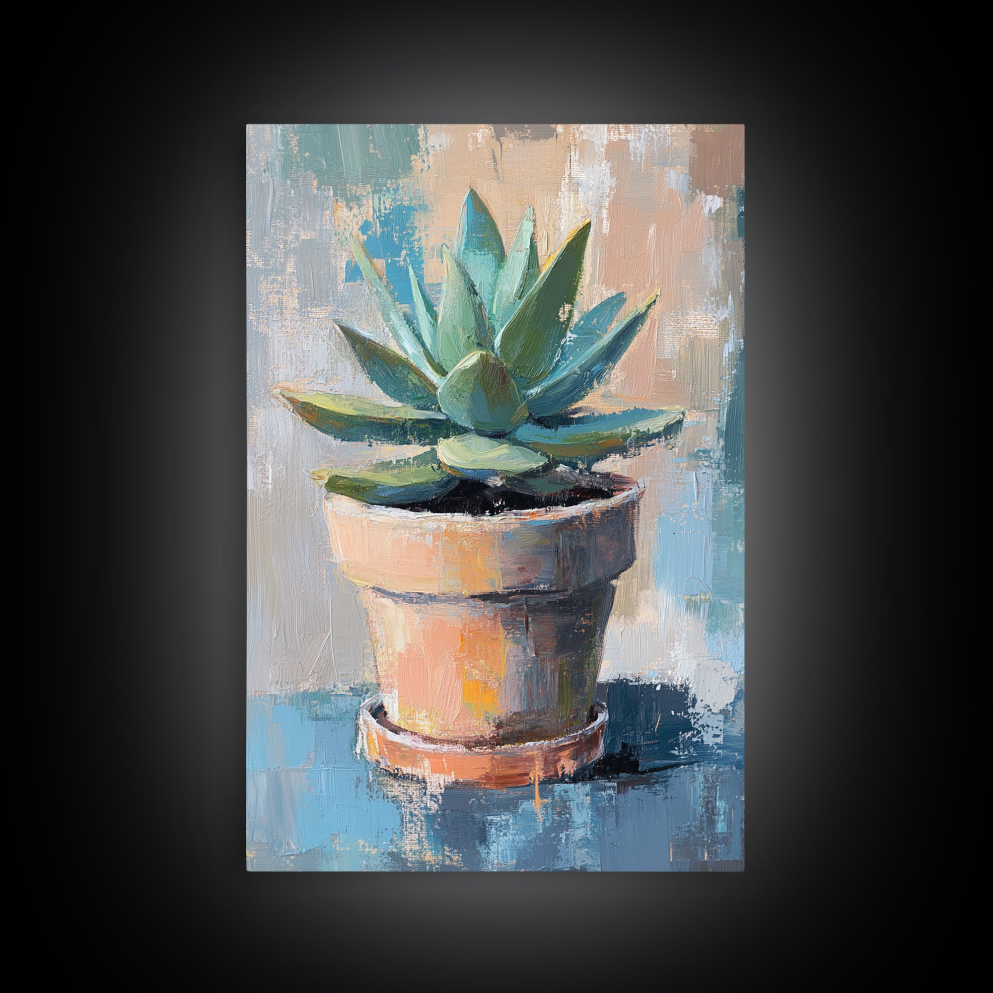 Potted Succulent Plant Wall Art, Botanical Canvas Print, Desert Home Decor, Modern Farmhouse Living Room Green Wall Decor Gift