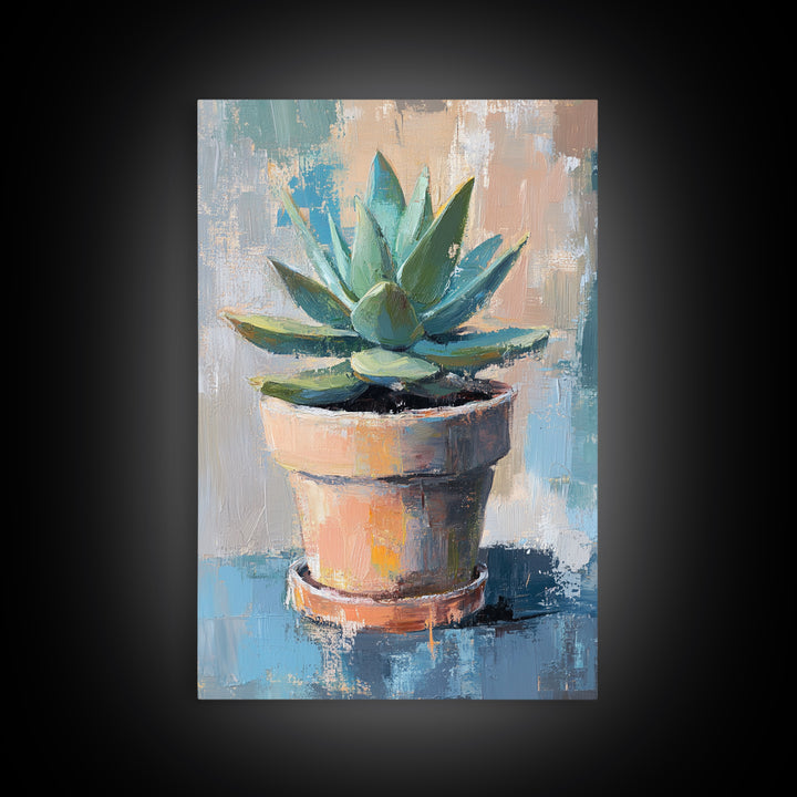 Potted Succulent Plant Wall Art, Botanical Canvas Print, Desert Home Decor, Modern Farmhouse Living Room Green Wall Decor Gift